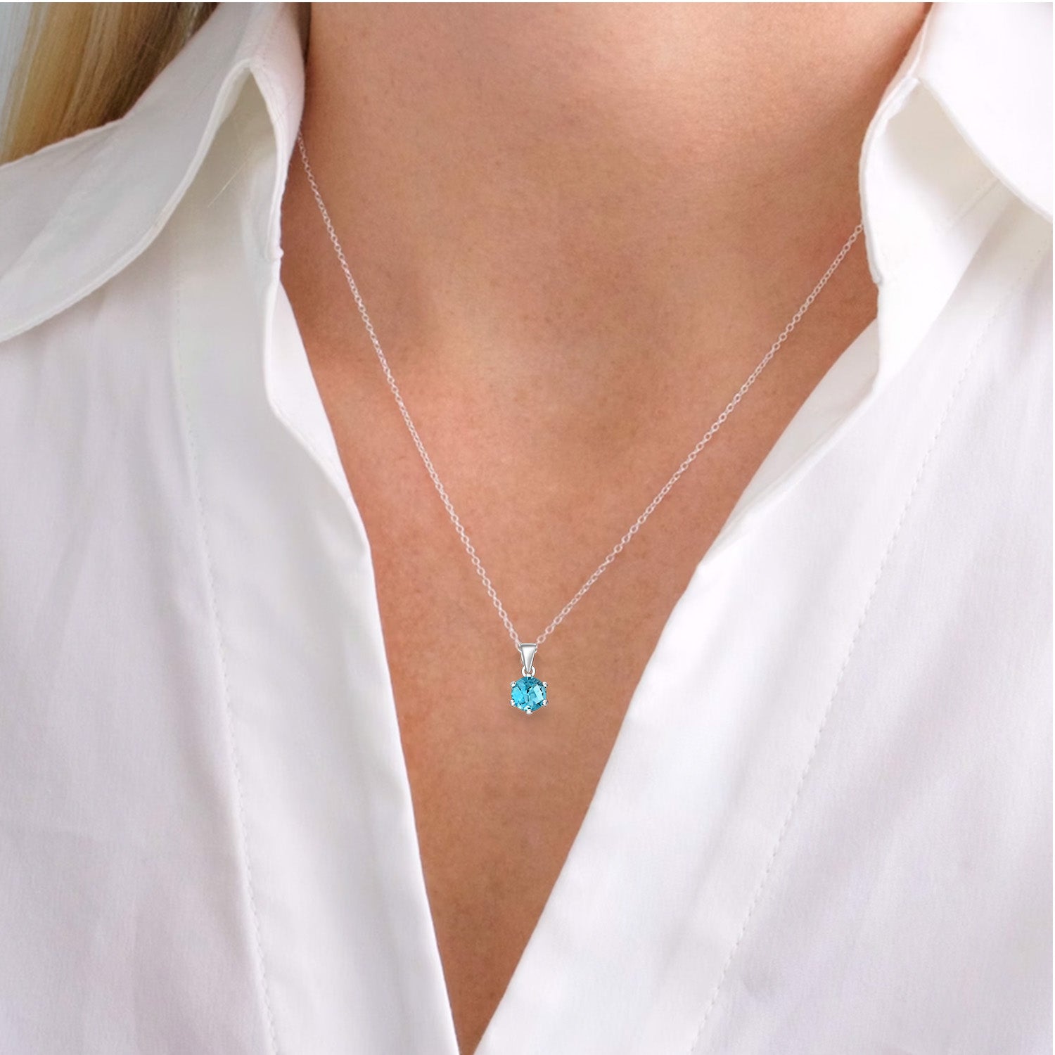 Asala Blue Silver Solitaire Necklace