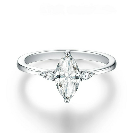 Marquise Moissanite Sterling Silver Ring - Navette