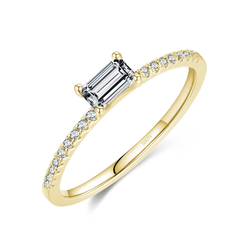 925 Sterling Silver Square CZ Gold Ring 