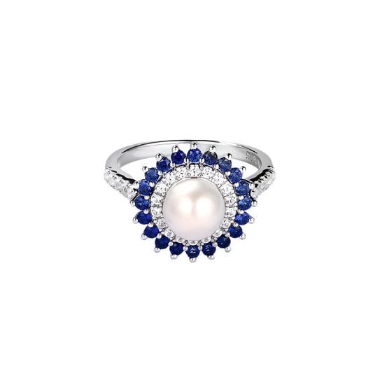 Natural Freshwater Pearl with Sapphire Cocktail Ring