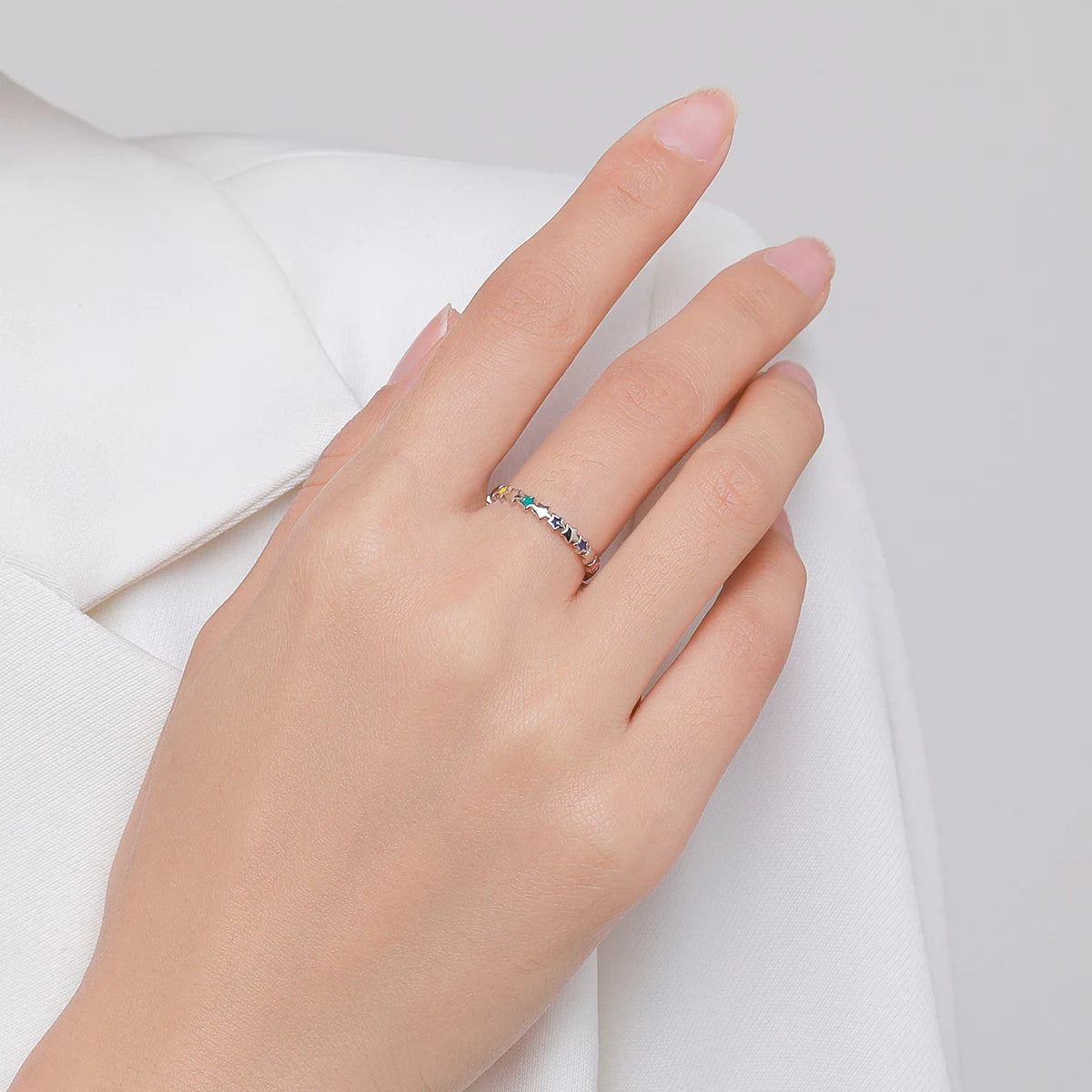 Galaxy Star Enamel Stackable Silver Ring
