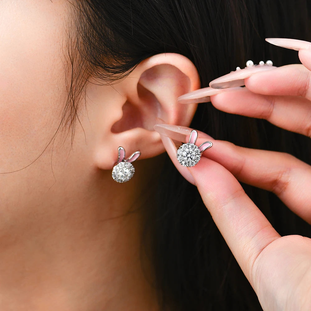 Enamel Bunny Stud Earrings - Zai
