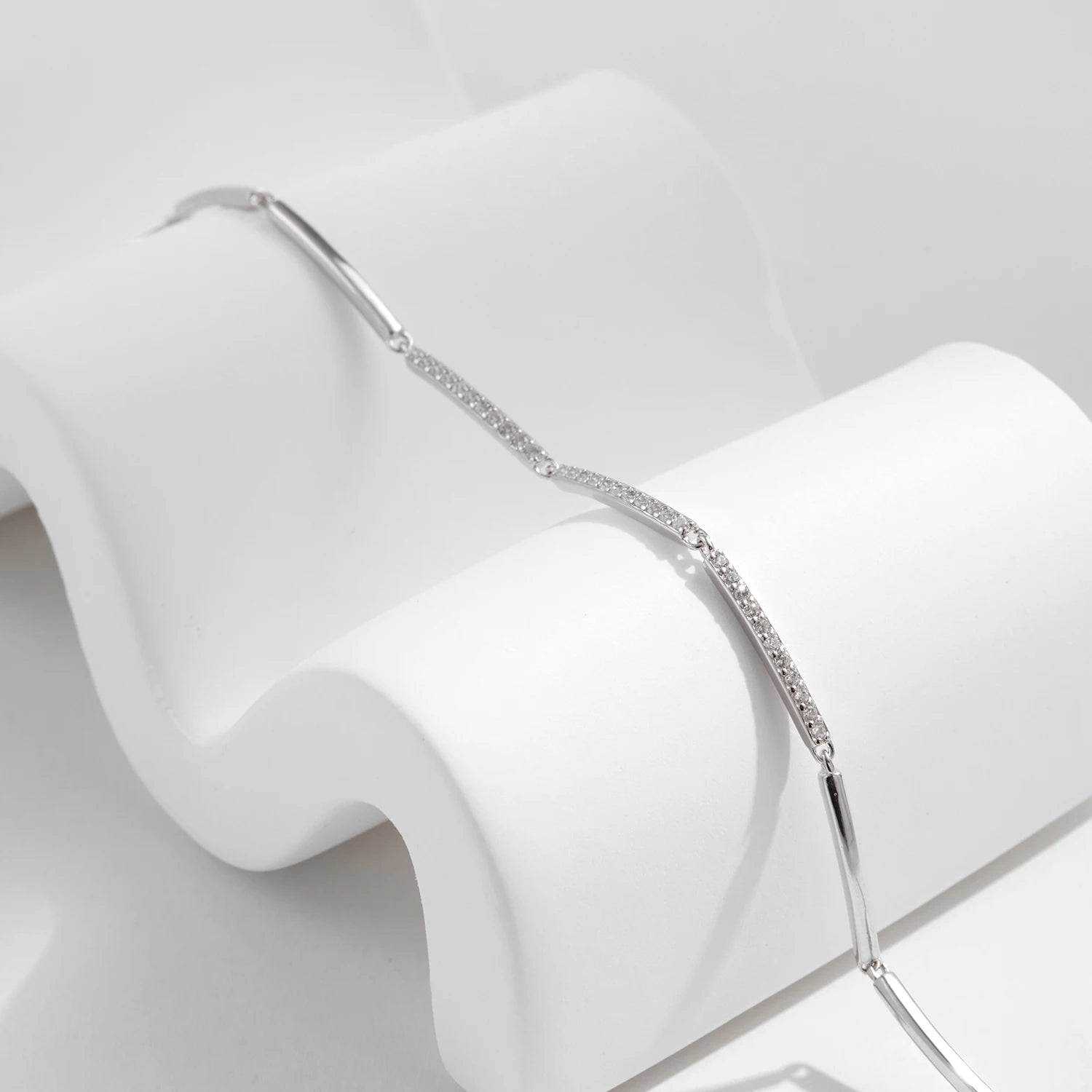 White Gold Plated Rectangle Sterling Silver Bracelet 