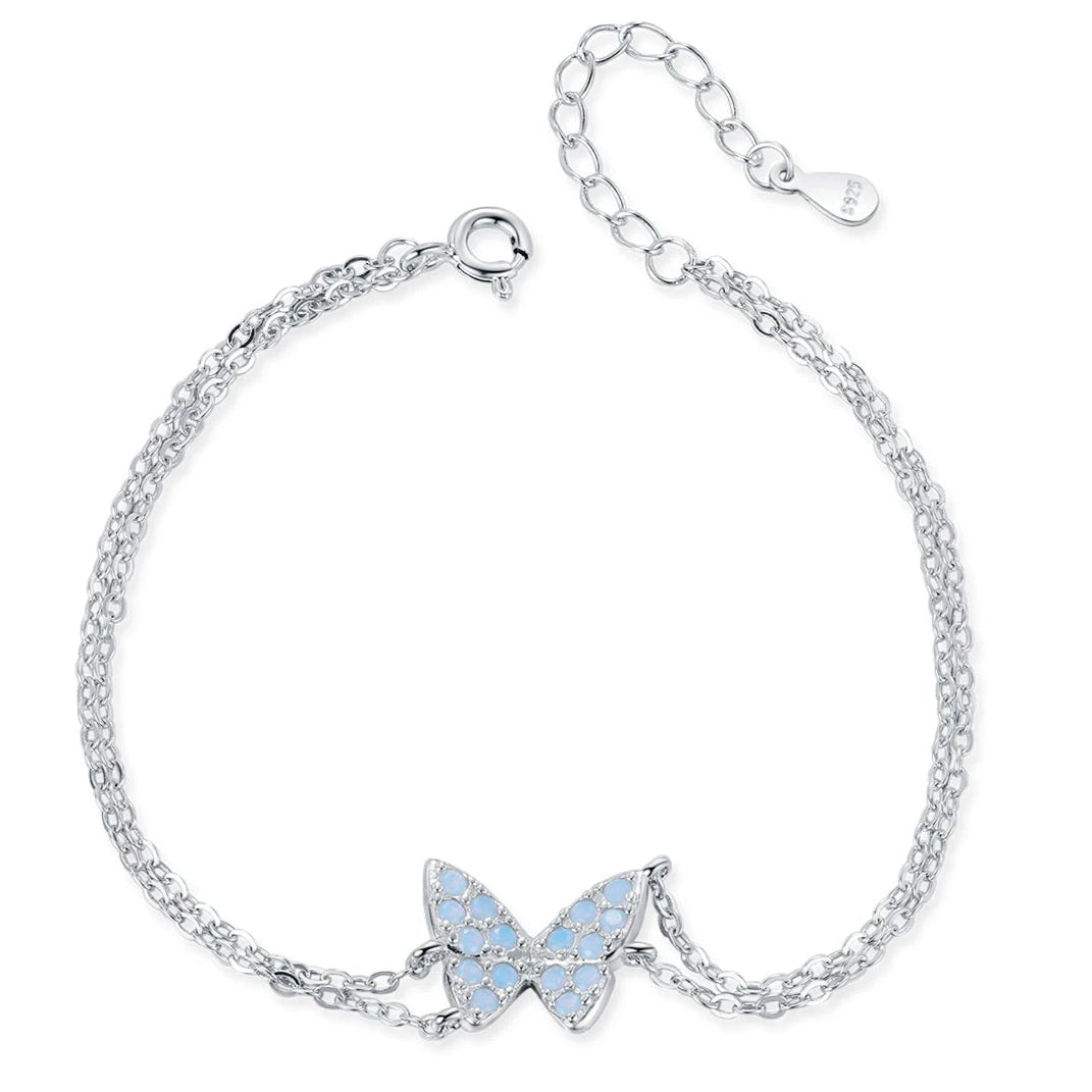 Opal Butterfly Double Layer Silver Bracelet 