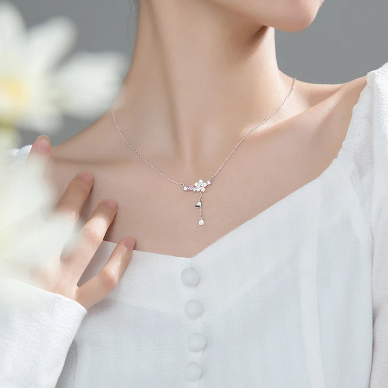 Cherry Blossom Silver Pendant Necklace 