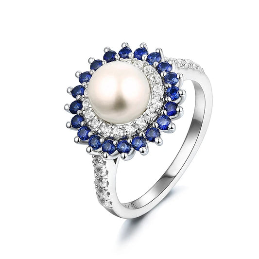 Natural Freshwater Pearl with Sapphire Cocktail Ring