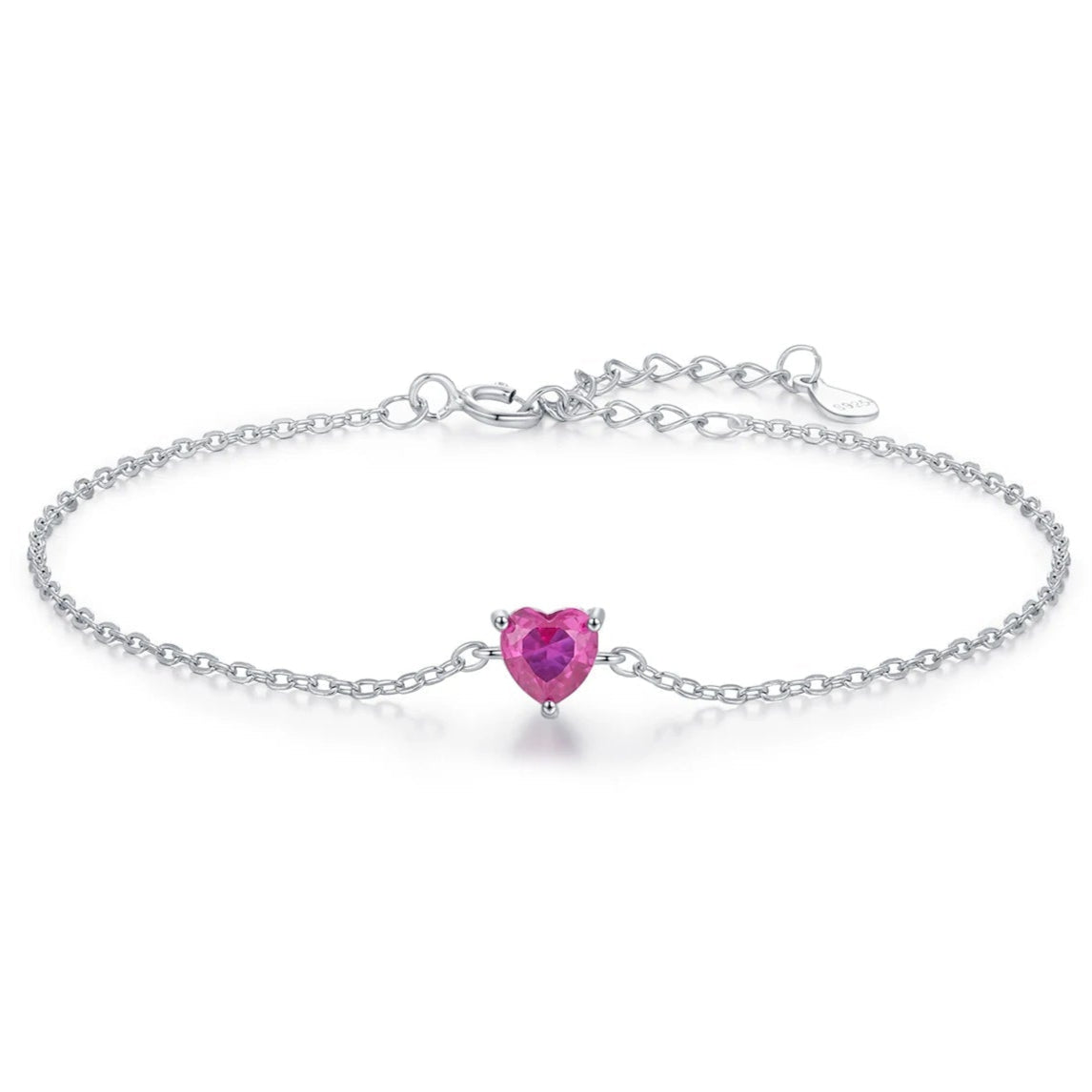 Rose Red Heart Sterling Silver Link Bracelet 