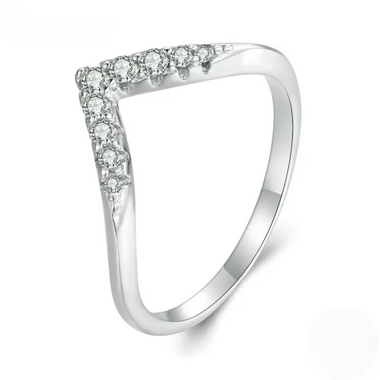 Silver V-Shape Moissanite Ring - Reem