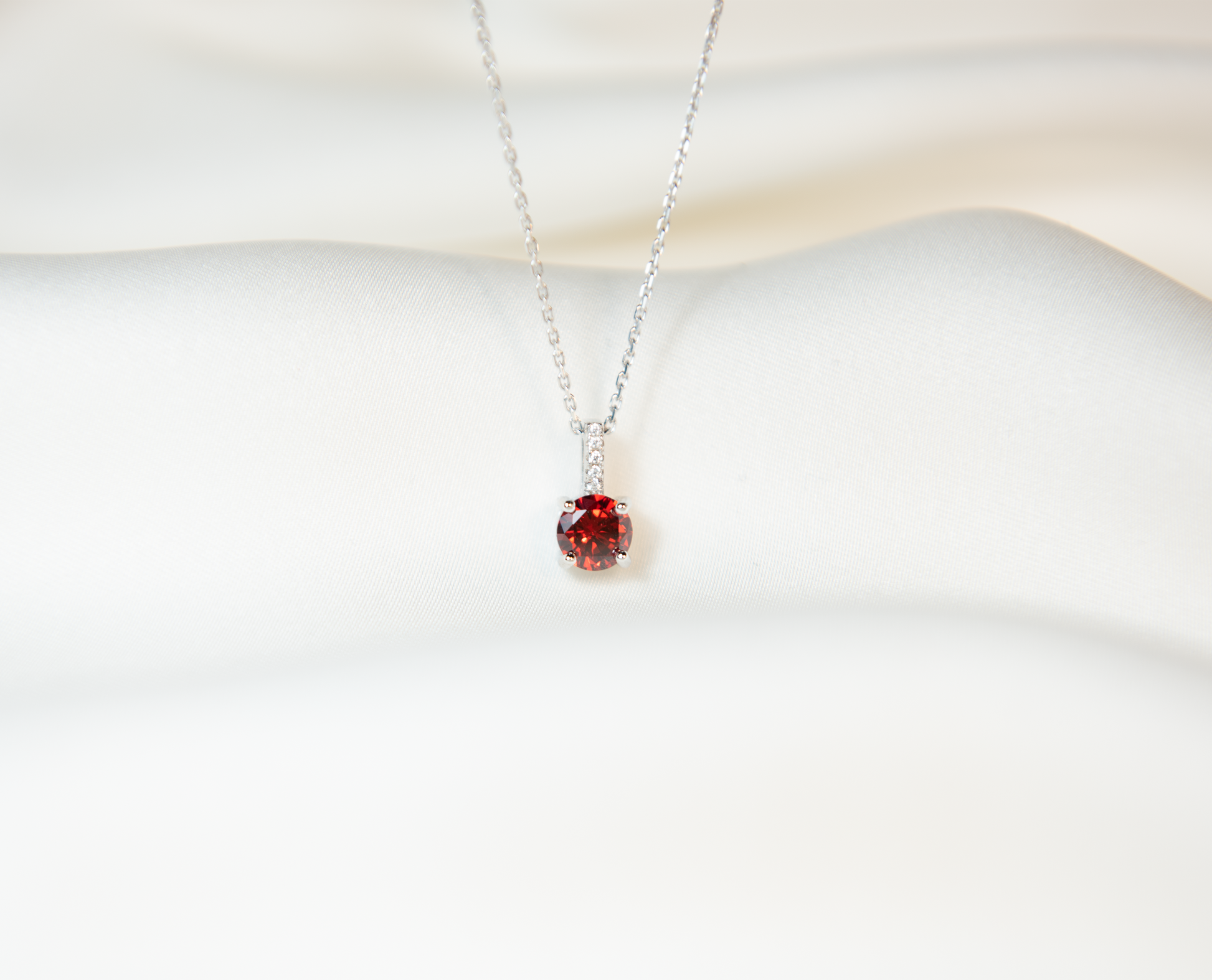 Silver Solitaire Necklace - Samar Ruby