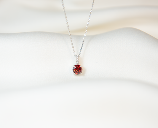 Silver Solitaire Necklace - Samar Ruby